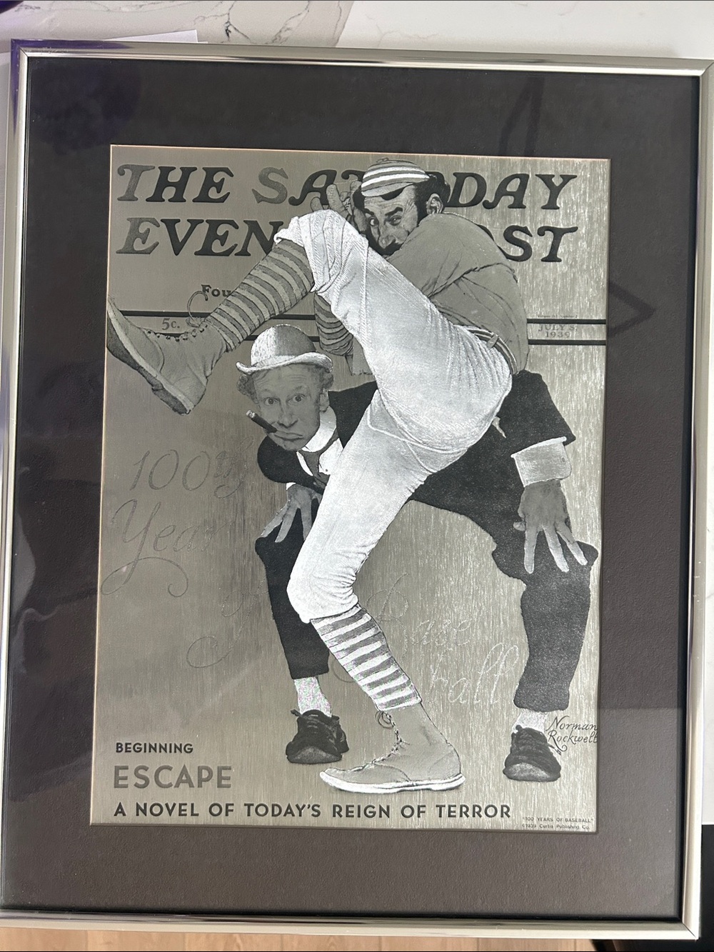 Norman Rockwell , 100 years of Baseball, published in 1939 silver Art Print